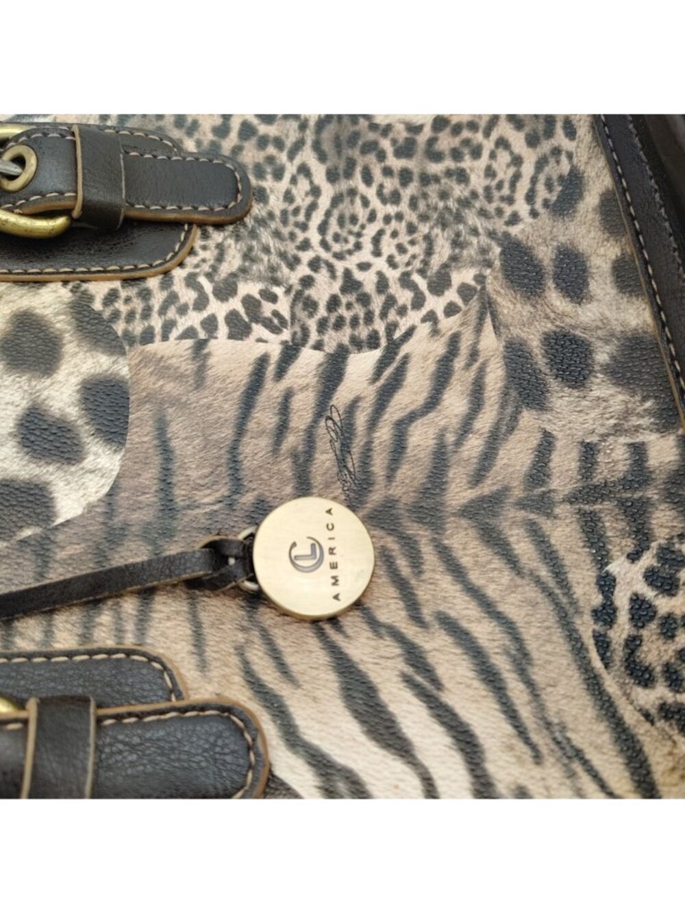 Animal Print Satchel Handbag Leopard Zebra Pattern Brown Structured Purse - Picture 4 of 8